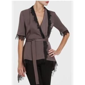 Womens XS BCBG Eunice Silk Wrap‎ Tunic Top NWT Lace Trim Festival Y2K $198